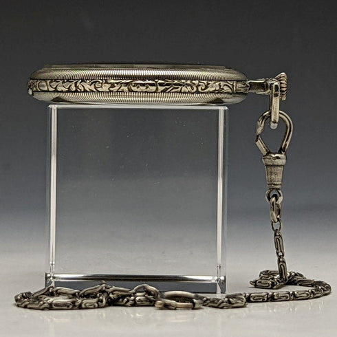 Vintage good working Cima silver plate case mechanical pocket watch with chain